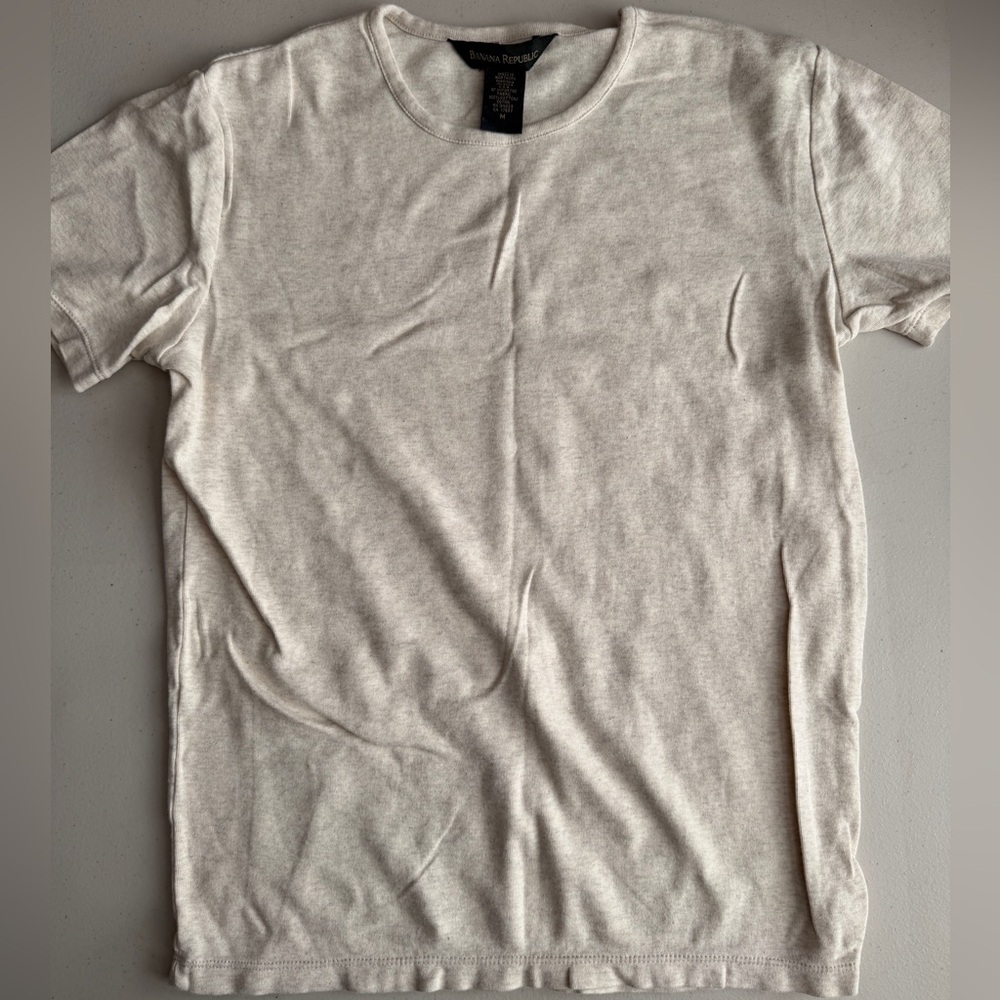 💛🩶BANANA REPUBLIC Ecru Gray Cotton Tee Top